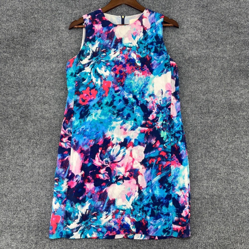 Cynthia Rowley Floral Silk Shift Dress Women 8 Blue Watercolor Sleeveless Luxury